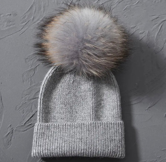 Light Grey Single Pom // Beanie