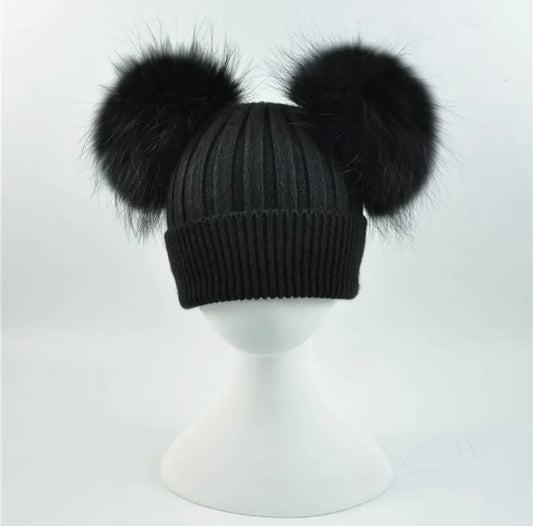 Black Double Pom // Beanie